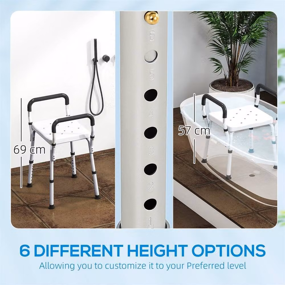 EONLION White Portable Bath Stool with Height Adjustable Legs and Non-Slip Metal Frame – 3