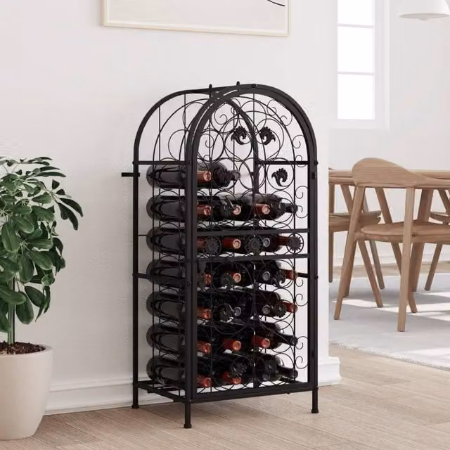 Berkfield Home Black Wrought Iron Wine Rack for 33 Bottles, W/D/H: 45 x 36 x 100 cm