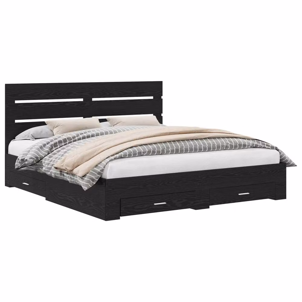 Berkfield Home Modern Bed Frame with Drawers in Black Oak, Engineered Wood, 180 x 200 cm – 2