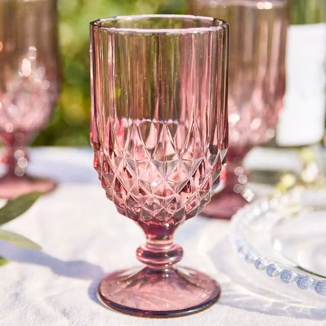 Dibor Set of 2 Pink Diamond Pattern Wine Glasses, 320ml per glass