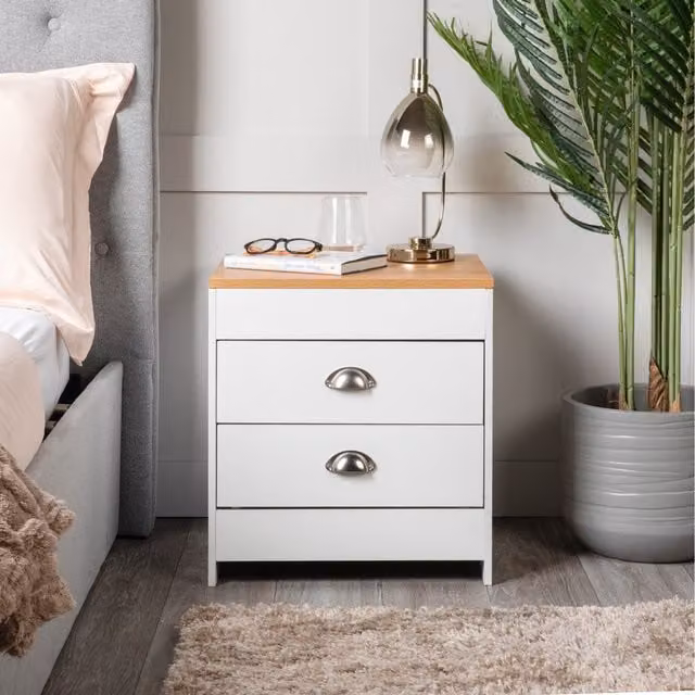 Home Treats Modern White Wood and Metal Bedside Table