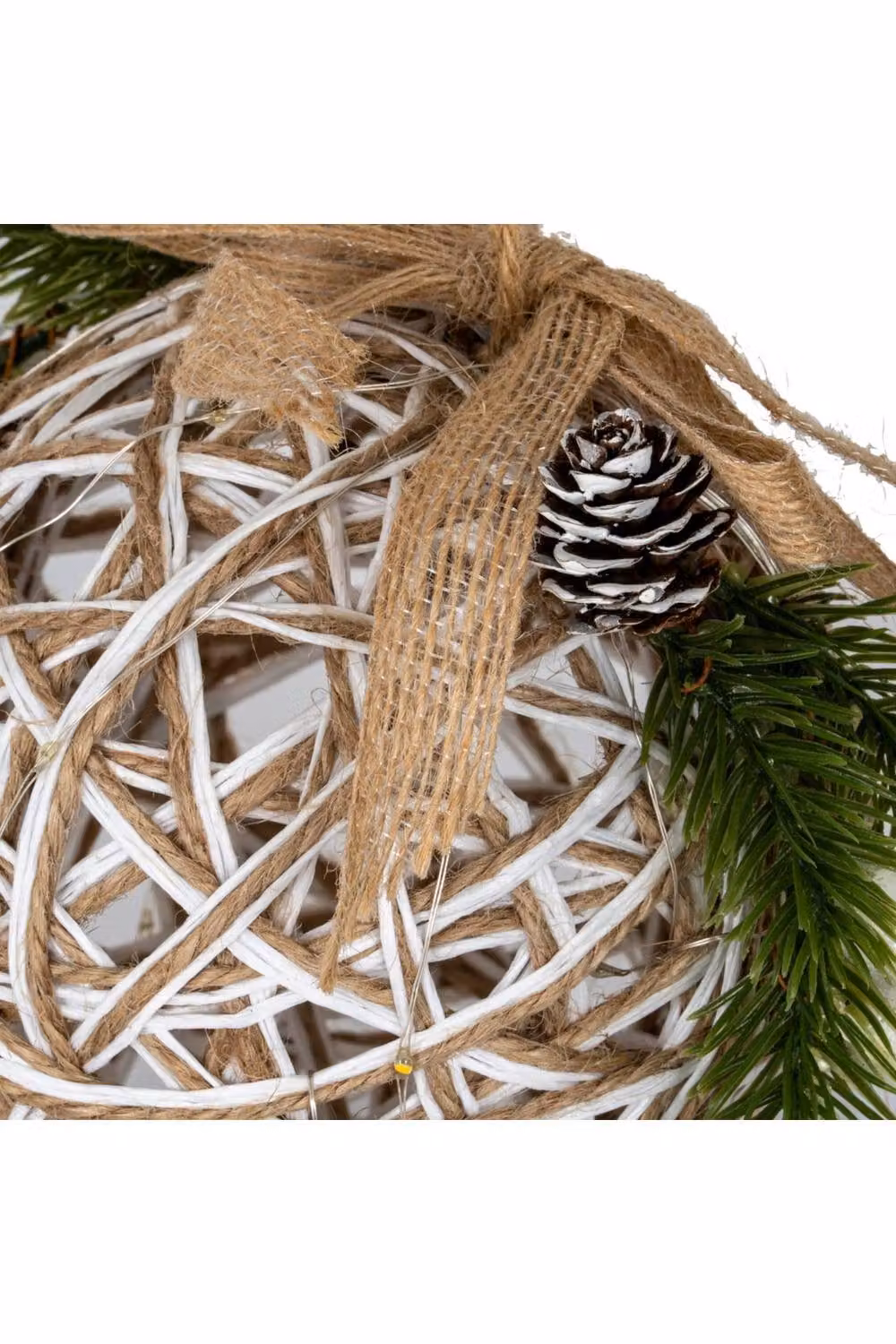 KDMD White Rattan Christmas Bauble with LED Lights, Branches and Ribbon – 2