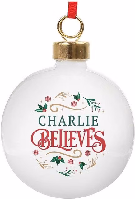 Personalised Memento Company Believe in Christmas Round Hanging Bauble in White