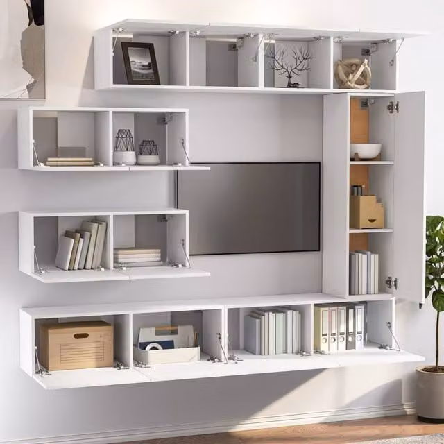 Berkfield Home Classic 7 Piece White MDF TV Cabinet Set with Lowboard and Wall Mounted Units – 1
