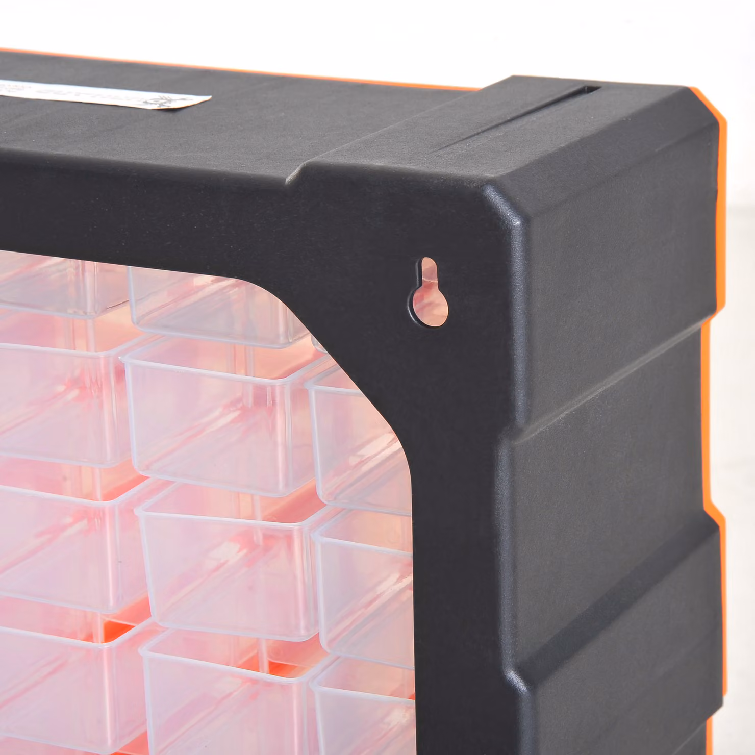 DURHAND Wall-Mounted 60-Drawer Plastic Parts Organiser Cabinet in Orange and Transparent – 8