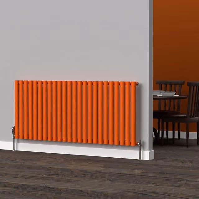 Lux Heat Oval Horizontal Coloured Radiator in Sunburst Orange, W: 1440 mm, H: 600 mm