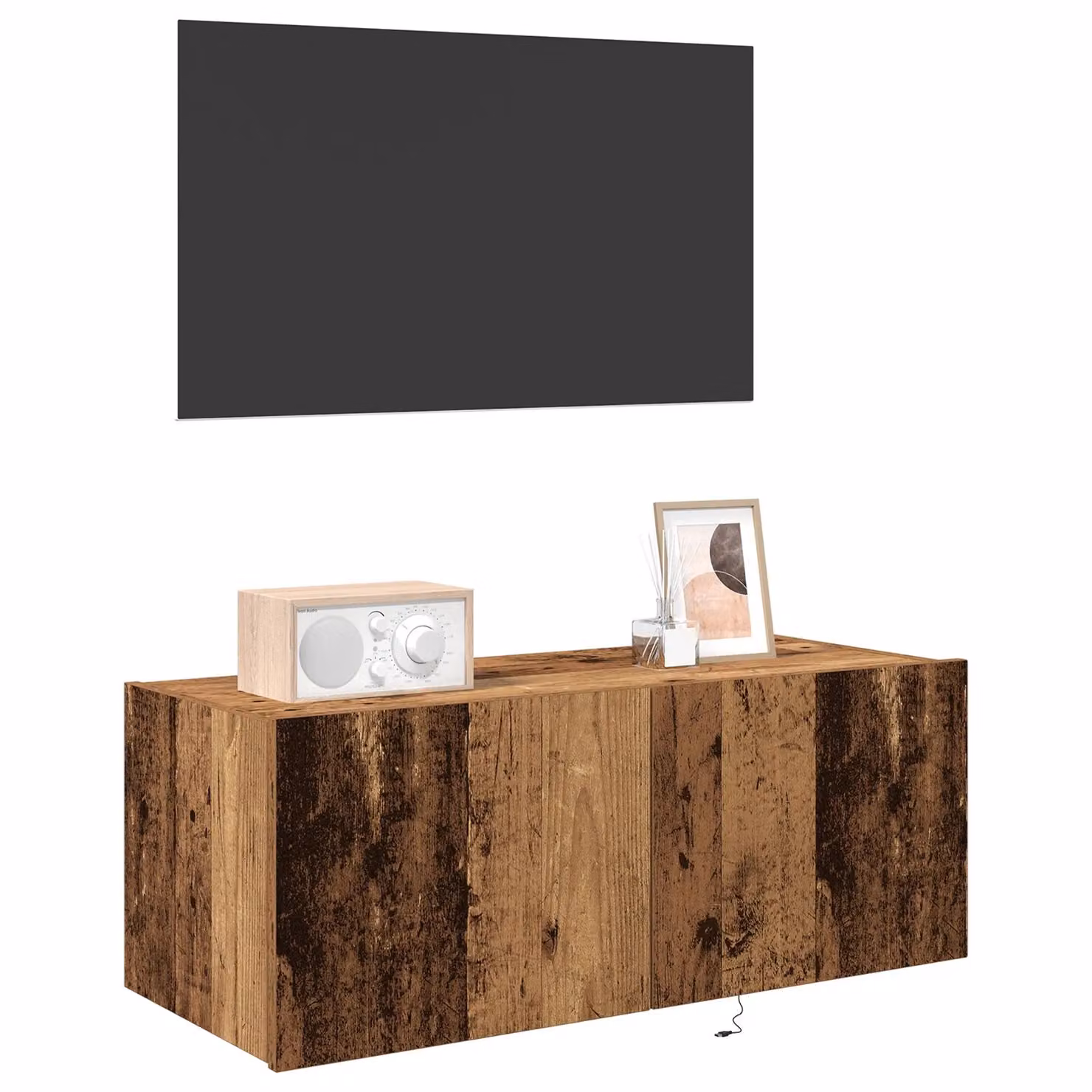 Berkfield Home TV Wall Cabinet with LED Lights in Old Wood Brown, W: 80 cm, D: 35 cm, H: 31 cm – 3