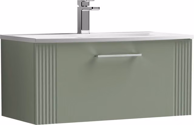 Balterley Wall Hung 1 Drawer Vanity Unit with Curved Basin, Satin Green, Width: 80 cm – 1