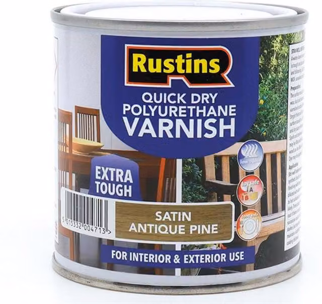Rustins Quick Dry Water-Based Polyurethane Wood Varnish, Satin, Brown, 250ml