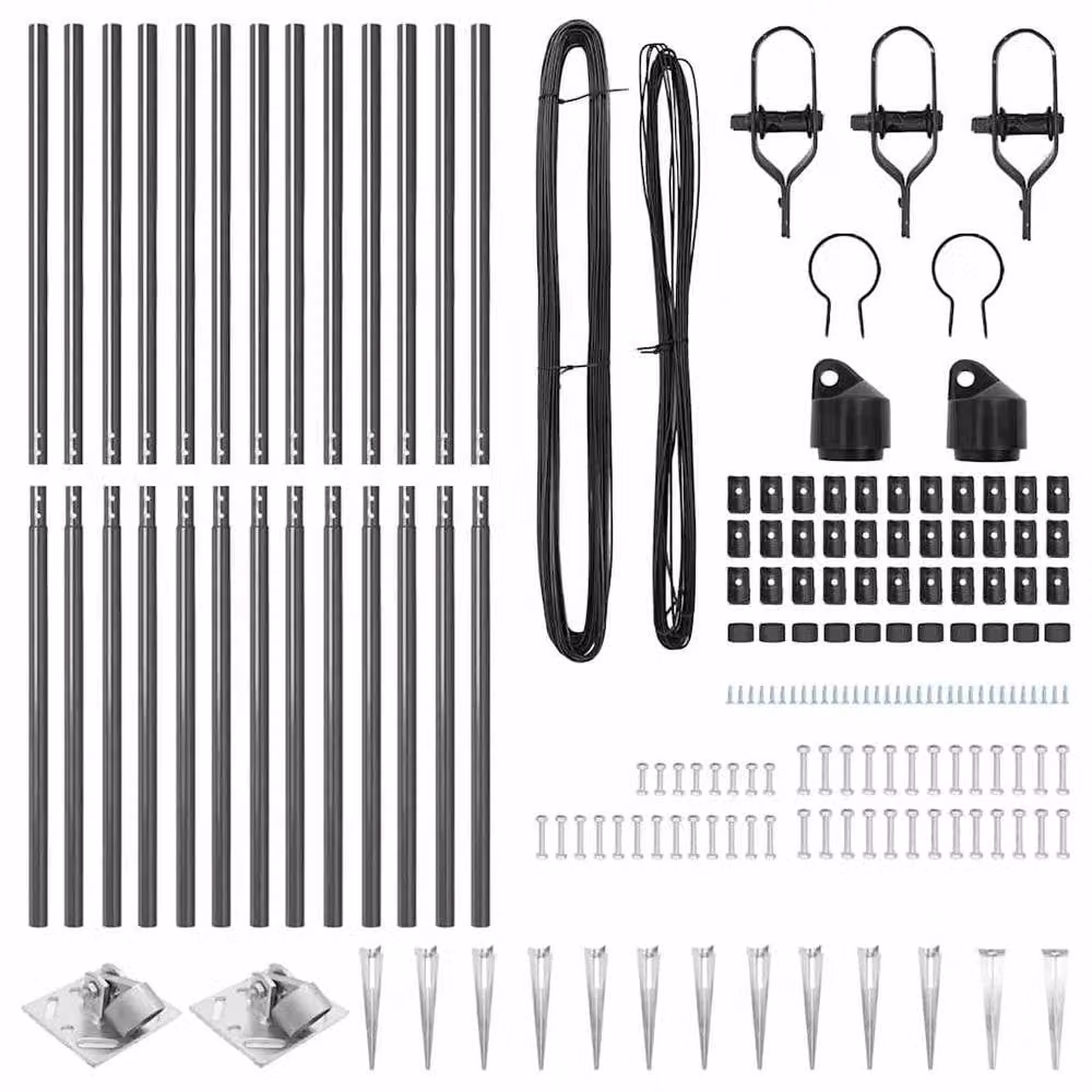 Berkfield Home Set of 26 Round Grey Galvanised Steel Metal Fence Posts, Height: 140 cm – 3