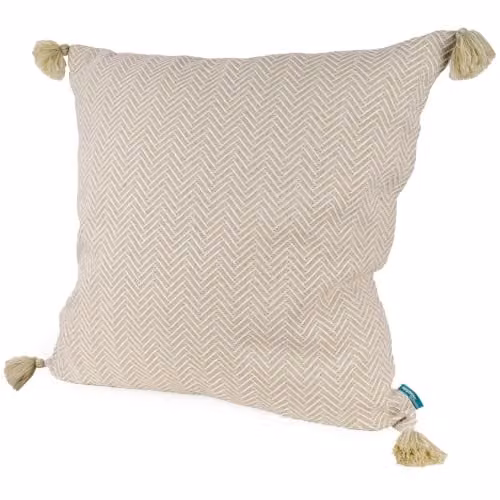 Madison & Mayfair Green and Beige Graphic Square Cushion with Tassels W/D/H: 80 x 80 x 80 cm