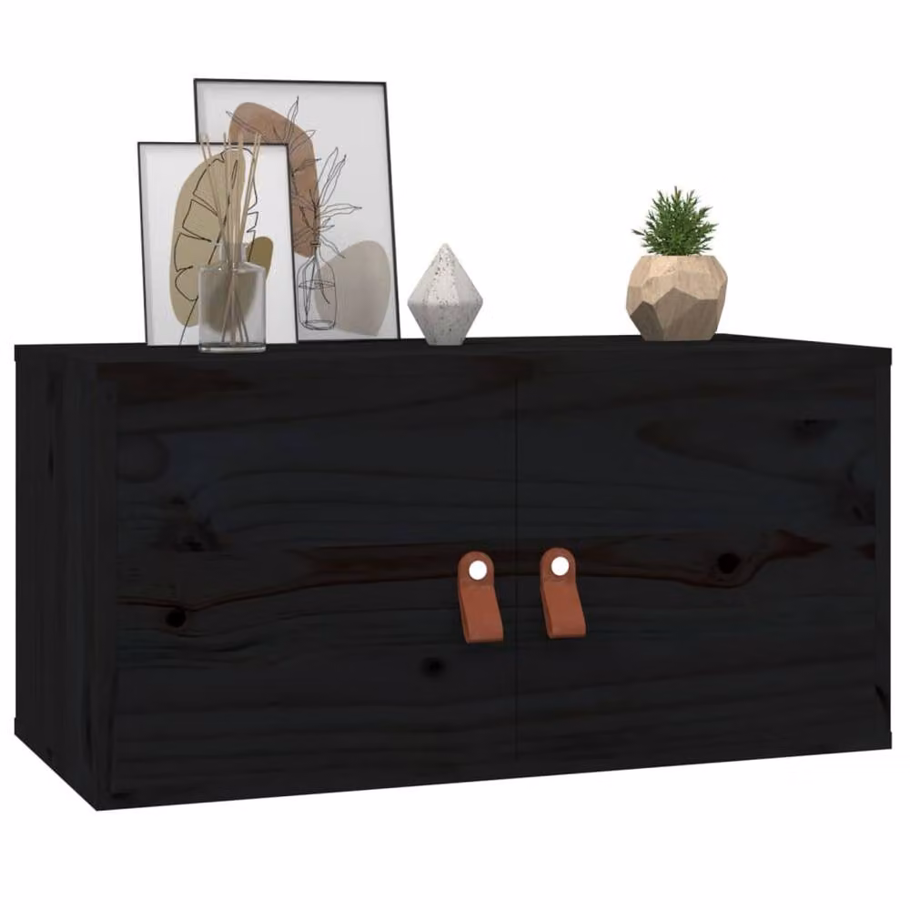 Berkfield Home Wall Mounted Cabinets, 2 Piece Set in Black Solid Pine, W: 60 cm, D: 30 cm, H: 30 cm – 5
