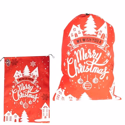 SHATCHI Large Red Felt Santa Sack with Drawstring, W: 48 cm, H: 68 cm – 1