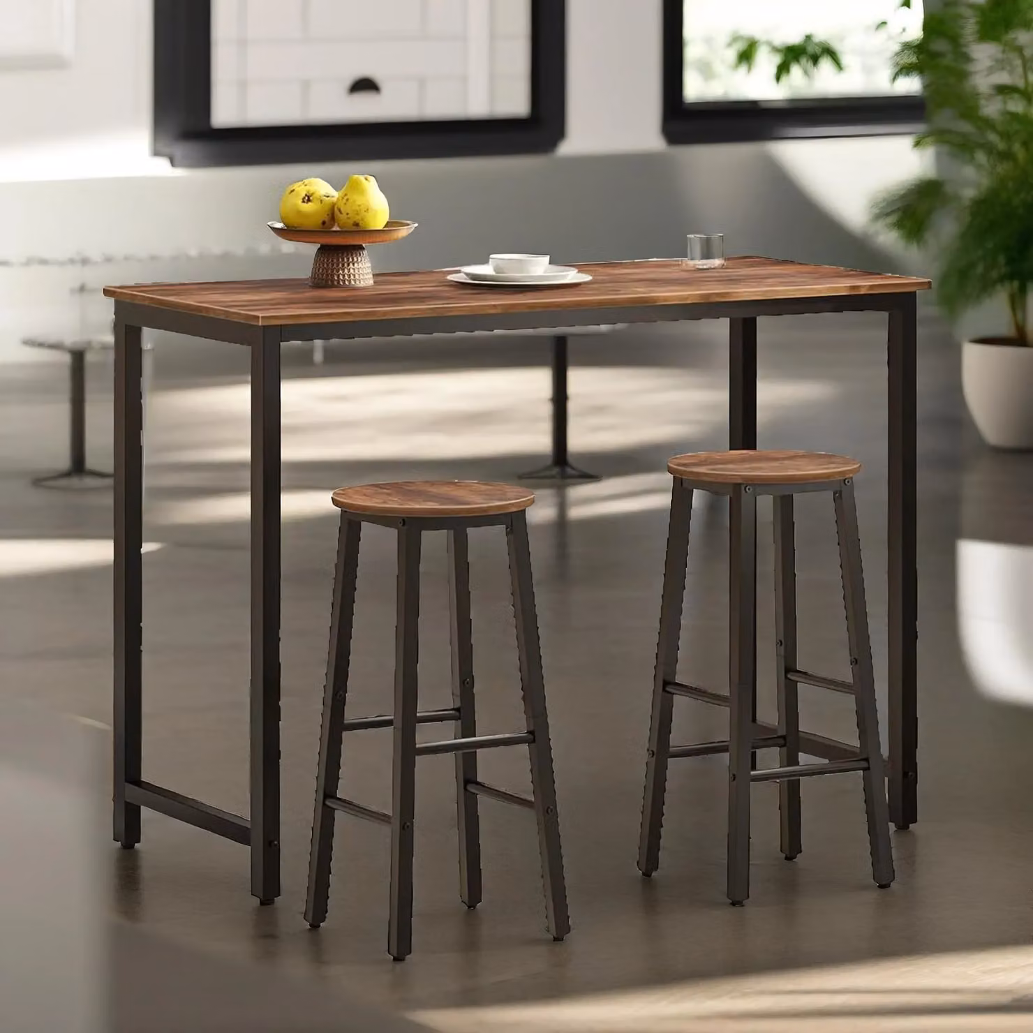 Rafaelo Mobilia Set of 2 Industrial Bar Stools in Brown and Black, Height: 65.5 cm – 2