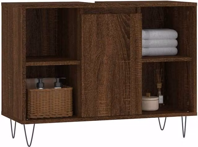 Berkfield Home Brown Oak Bathroom Cabinet with Hinged Doors and Internal Shelves, W/D/H: 80 x 33 x 60 cm – 1