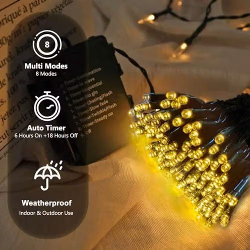 SHATCHI Battery Operated Waterproof LED Fairy Lights with Timer, 50 Cool White LEDs – 3