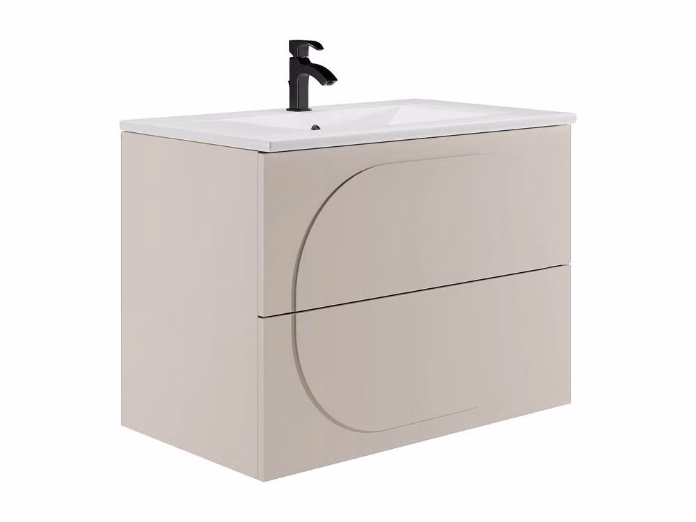 Vente-unique Wall-Mounted Bathroom Vanity Unit with Inset Basin, Beige, W: 80 cm, D: 46 cm, H: 60 cm – 2