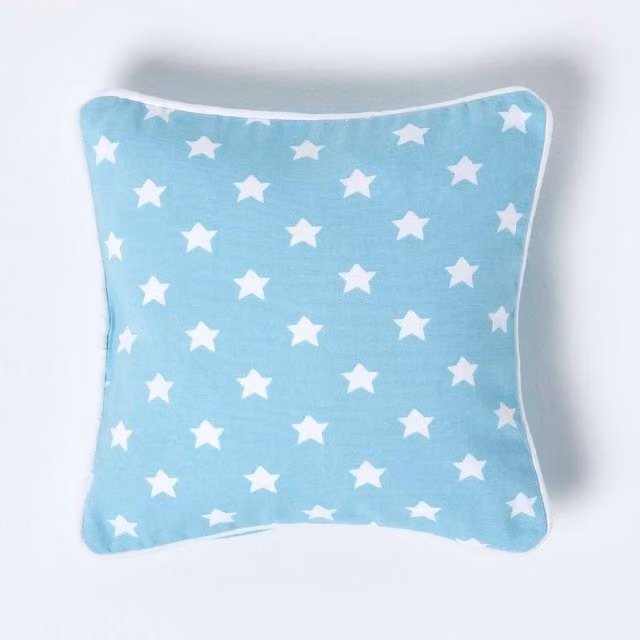 Homescapes Blue Cotton Stars Square Cushion Cover, W/D/H: 30 x 30 x 30 cm