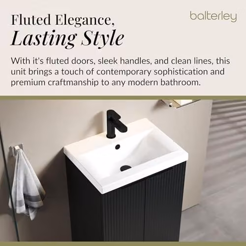 Balterley Floor Standing Bathroom Vanity Unit with Basin and Fluted Front, 2 Soft Close Doors, Dark Grey, W: 51.0 cm, D: 39.0 cm, H: 85.0 cm – 3