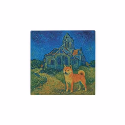 Purely Home Van Gogh Shiba Inu Glass Hot Pot Stand, Square Non-Slip Kitchen Trivet, Multicolour and Blue, W/D: 20 x 20 cm – 2