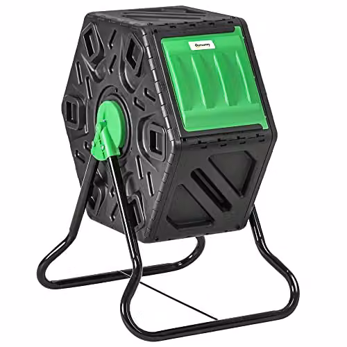 Outsunny 65L Rotating Garden Compost Bin with Steel Legs in Green and Black – 1