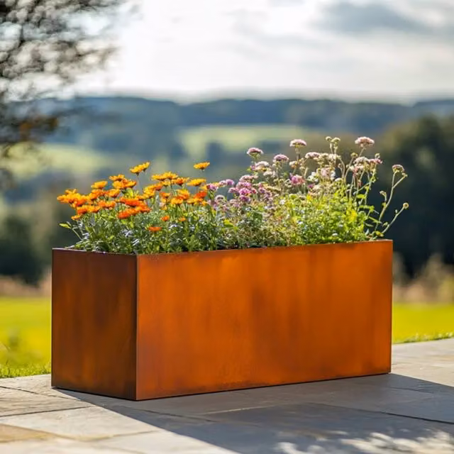 Corten Steel Trough Planter in Brown and Orange, W: 100 cm