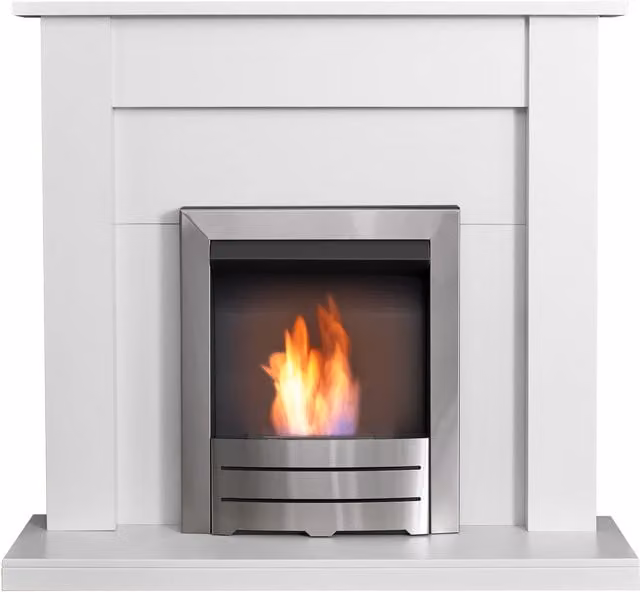 Adam Fires & Fireplaces Adam Sutton Fireplace in Pure White with Colorado Bio Ethanol Fire in Brushed Steel, 43 Inch in Grey – 1