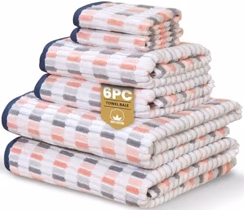 Rapport Home Santa Cruz 6-Piece Cotton Towel Bale Set in Pink, Blue and Multicolour, 500GSM