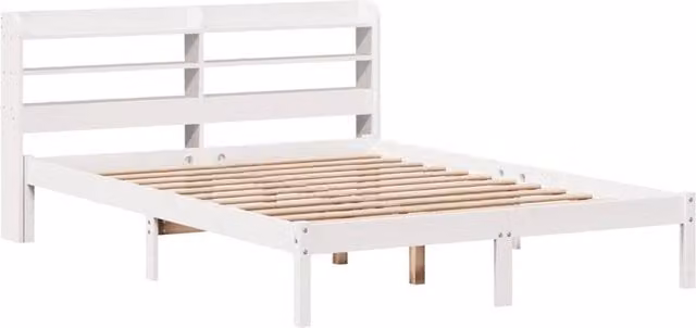 Berkfield Home Beautiful Solid Wood Pine Bed Frame in White, W/D/H: 140 x 200 cm