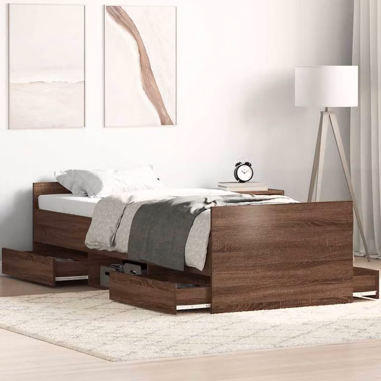 Berkfield Home Modern Bed Frame with Headboard and Footboard in Brown Oak, W/D/H: 100 x 200 cm