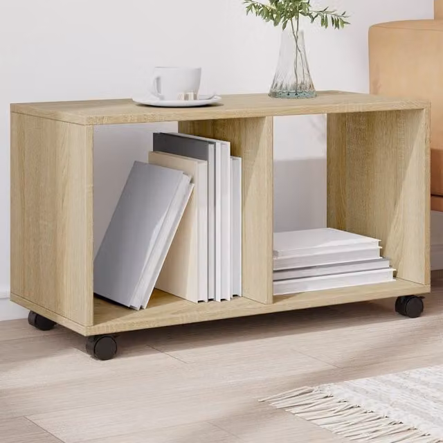 Berkfield Home vidaXL Rolling Cabinet in Sonoma Oak Brown, W/D/H: 72 x 33 x 42.5 cm