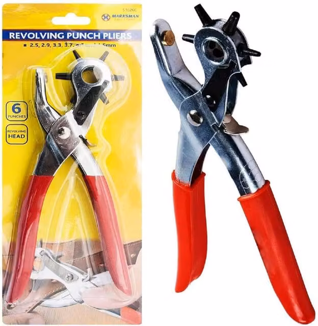 BARGAINS-GALORE Heavy Duty Revolving Leather Punch Plier Rivet Set with 6 Sizes in Red