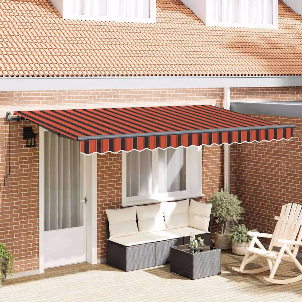 Berkfield Home Manual Retractable Folding Arm Awning in Orange and Black, W: 3.5 m, D: 2.0 m – 2