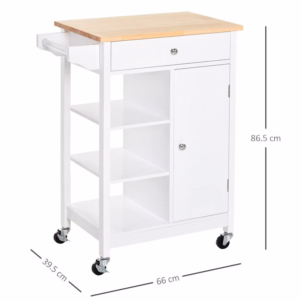 STILVORA Modern Kitchen Trolley with Storage Cupboard and Shelves in White Matt – 2