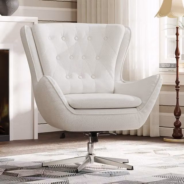Livingandhome Mid-Century Swivel Linen Office Armchair with Armrests, Beige
