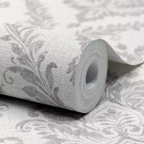 Grandeco Classical Grand Damask Textured Wallpaper in Grey