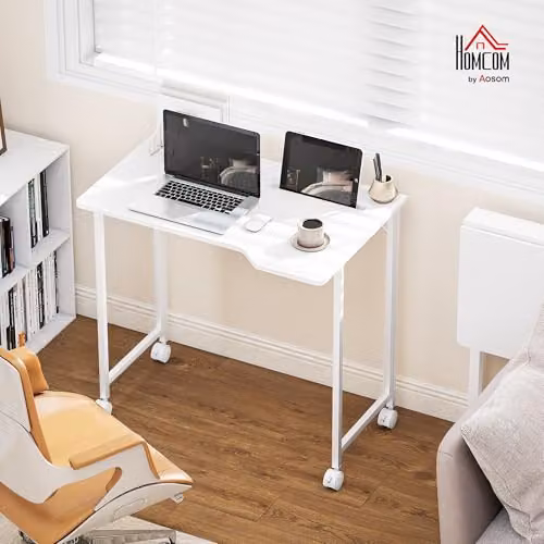 HOMCOM Folding Computer Desk with Castors in White – 2