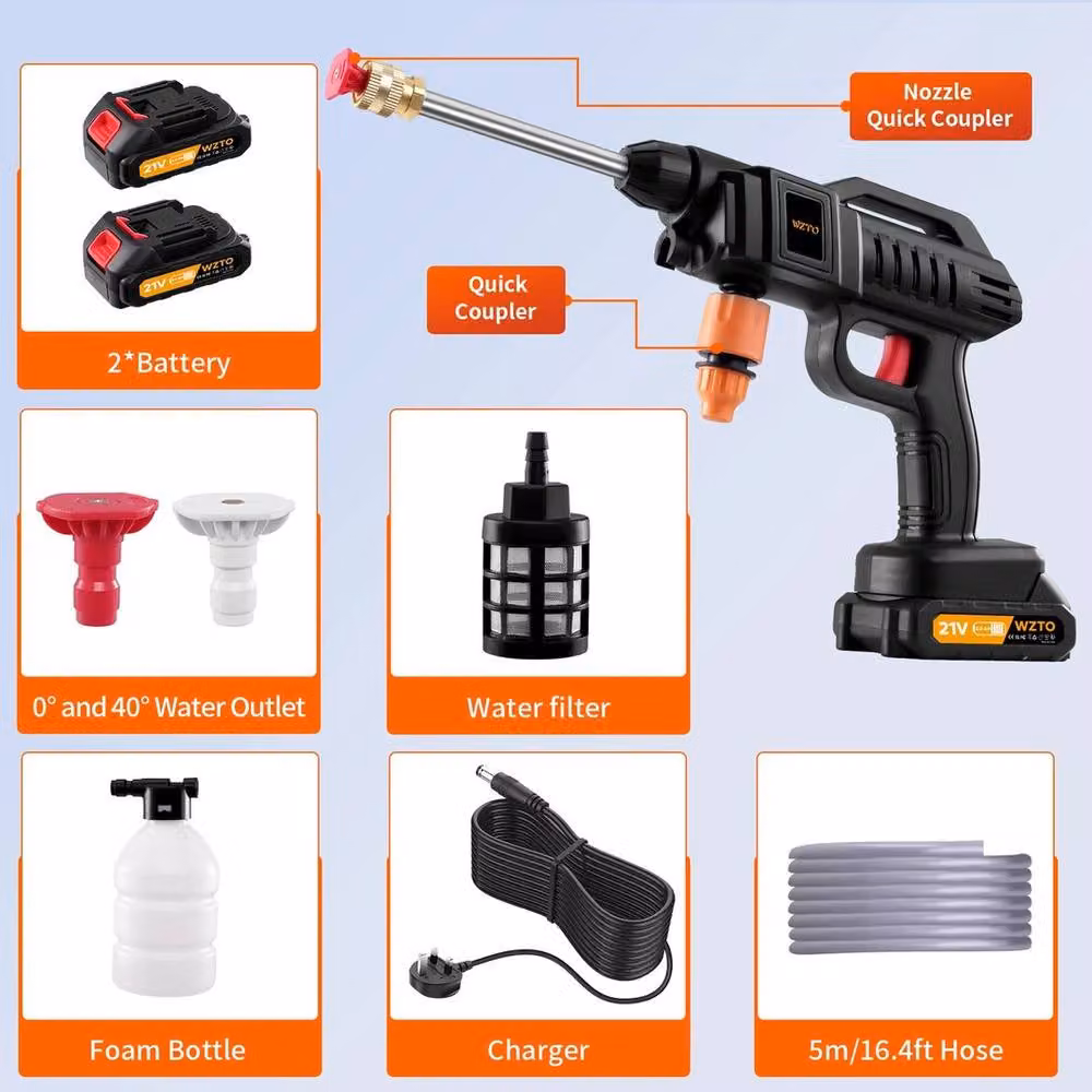 EONLION Cordless High Power Portable Pressure Washer in Black with Rechargeable Battery – 2