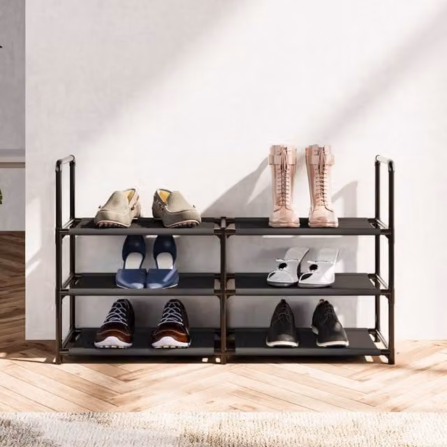 Lifeideas 3-Tier Freestanding Non-Woven Shoe Rack in Black