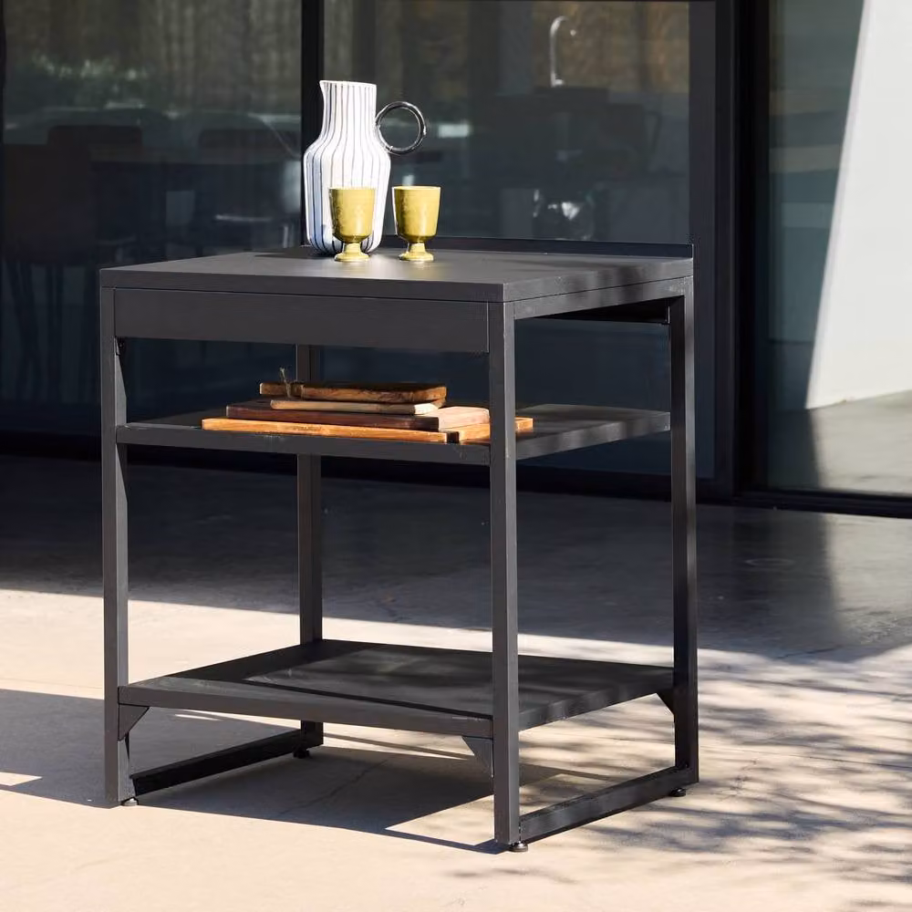sweeek Outdoor Kitchen Steel Unit with 2 Shelves, Black, W: 80 cm, D: 60 cm, H: 92.5 cm – 3