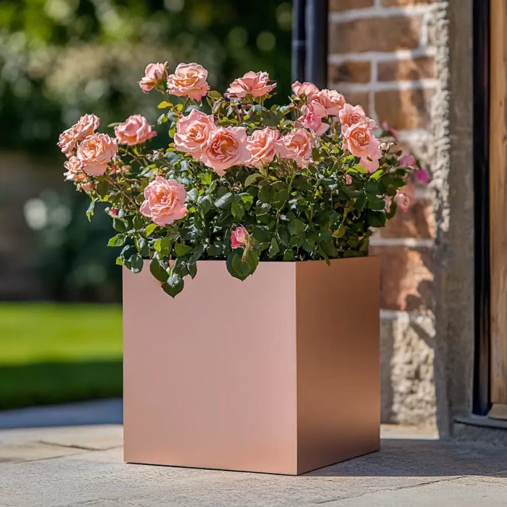 Access Garden Products Square Galvanised Steel Planter in Brushed Rose Gold Finish, 40 cm – 5
