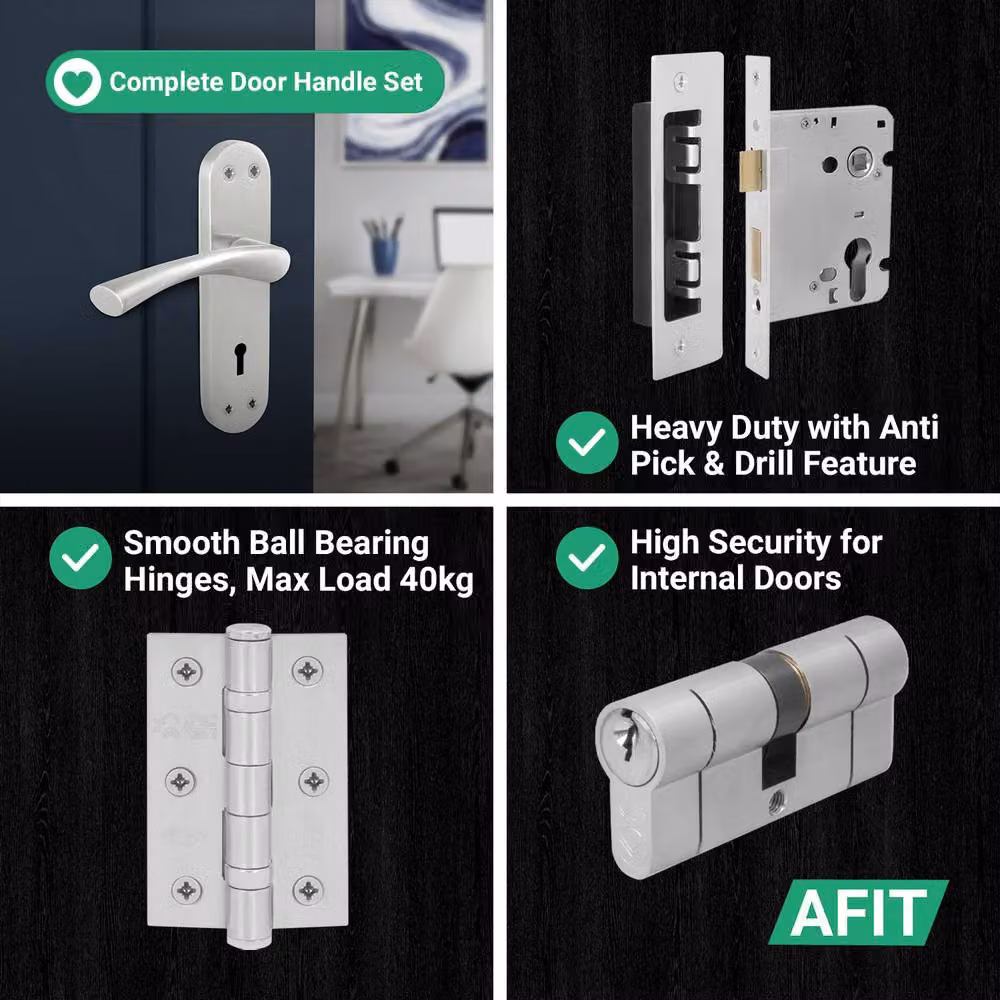AFIT Novi Complete Handle Lock and Hinges Set in Satin Nickel Silver, 150 x 150 mm – 2