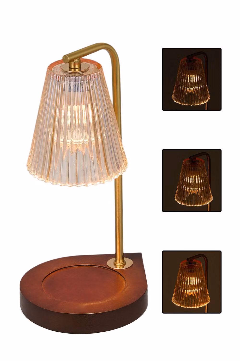 Living and Home Dimmable Tabletop Candle Warmer Lamp in Gold and Transparent Glass – 3