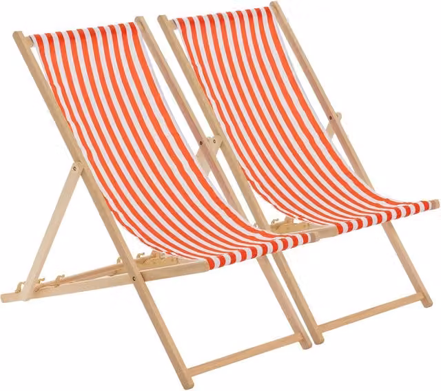 Harbour Housewares Folding Wooden Deck Chair in Red and Orange Stripe