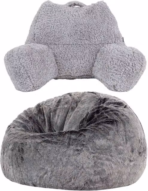 icon Kingston Faux Fur Classic Bean Bag and Cuddle Cushion in Grey – 1