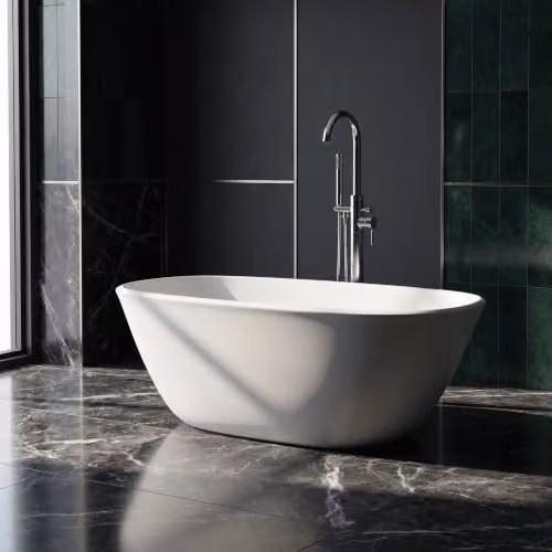 Balterley Sedgley Luxury Contemporary Freestanding Oval Double Ended Bath Tub, Matt White, W/D/H: 161.5 x 76 x 51 cm – 2
