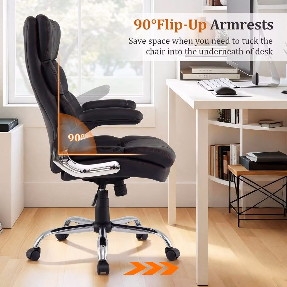 Gymax Ergonomic PU Leather Office Chair in Black with Armrests and 360 Degree Swivel – 7