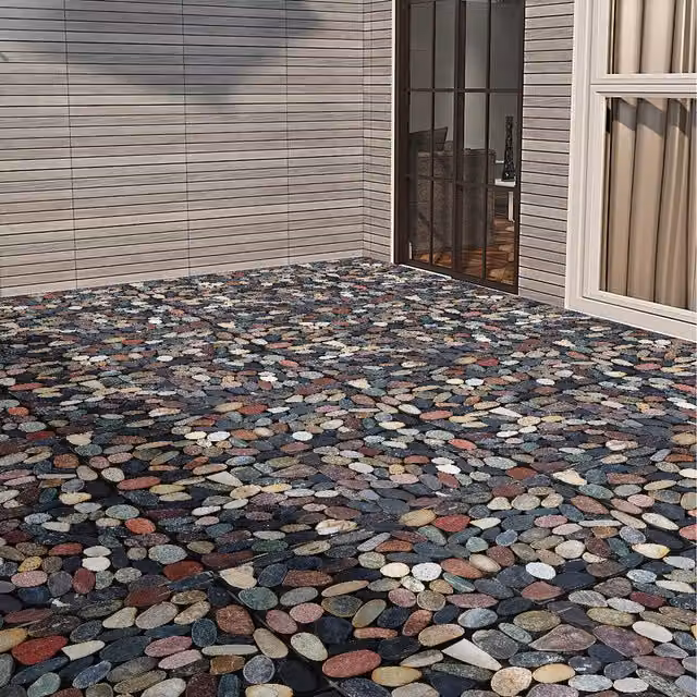 Livingandhome Set of 6 Nature Stone Interlocking Deck Tiles in Petrol and Multicolour