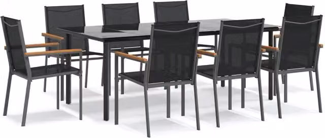 Berkfield Home 9 Piece Modern Garden Dining Set in Black Textilene and Steel