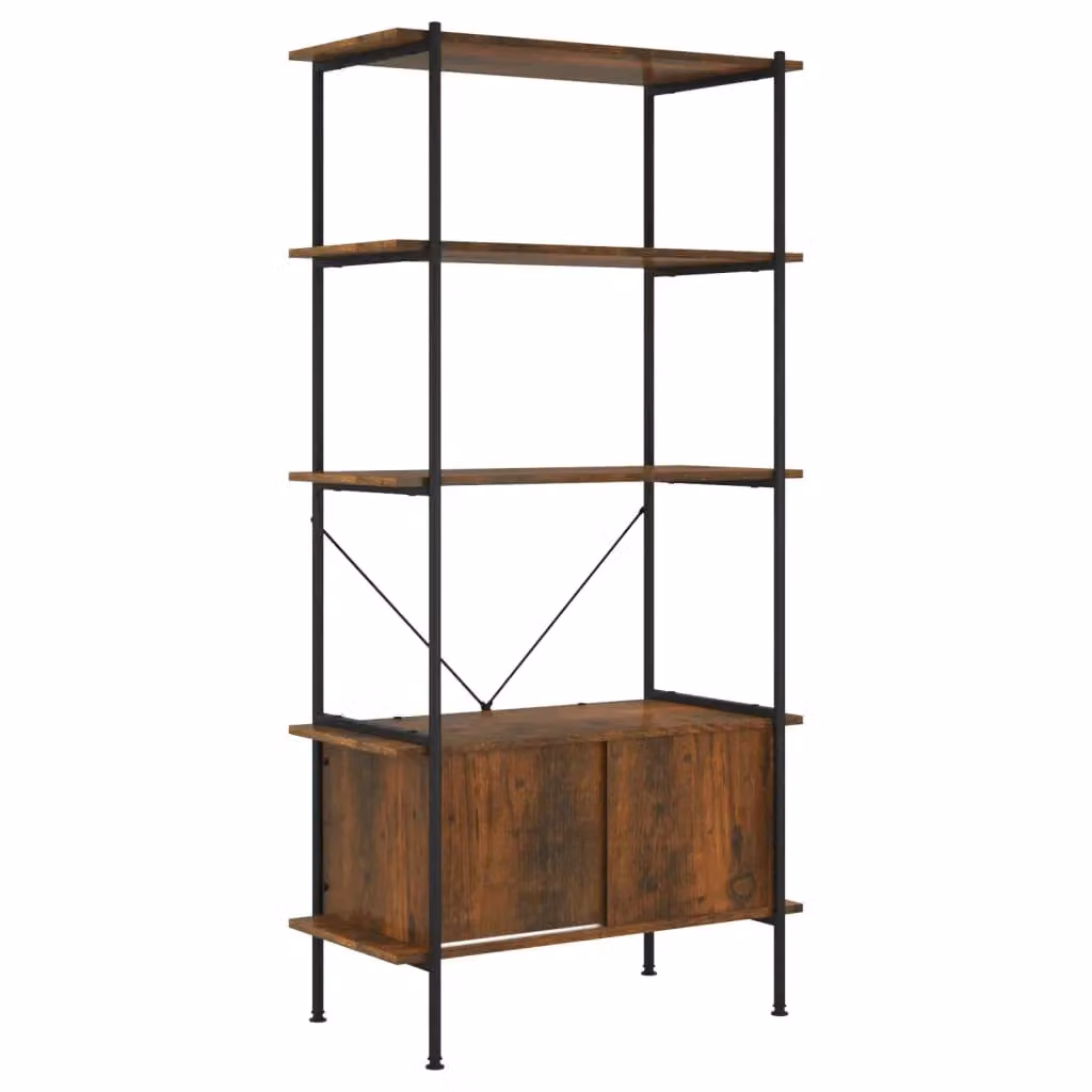 Berkfield Home 5-Tier Industrial Shelving Unit with Cabinet in Brown, Steel and Engineered Wood, W/D/H: 80 x 40 x 163 cm – 2